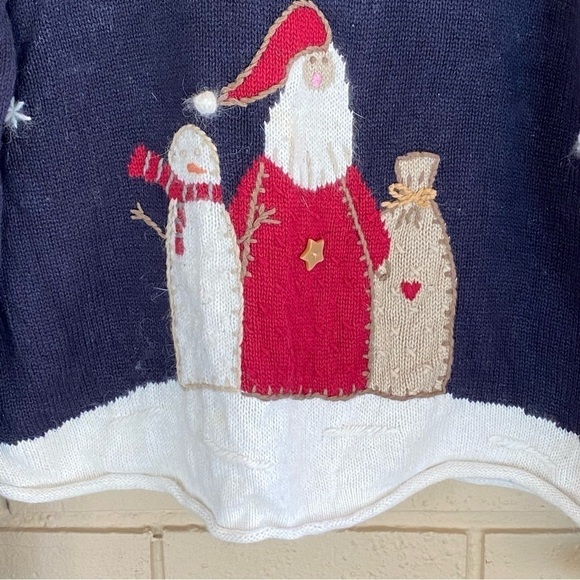 Christopher & Banks Hand Embroidered Christmas Holiday Sweater Santa Size XL - Picture 2 of 6